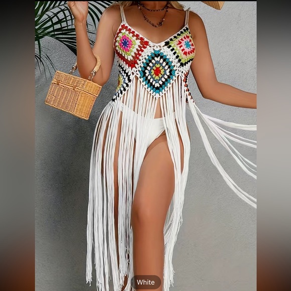 #143 Full Handmade Geo Pattern Crochet coverup - Picture 6 of 7